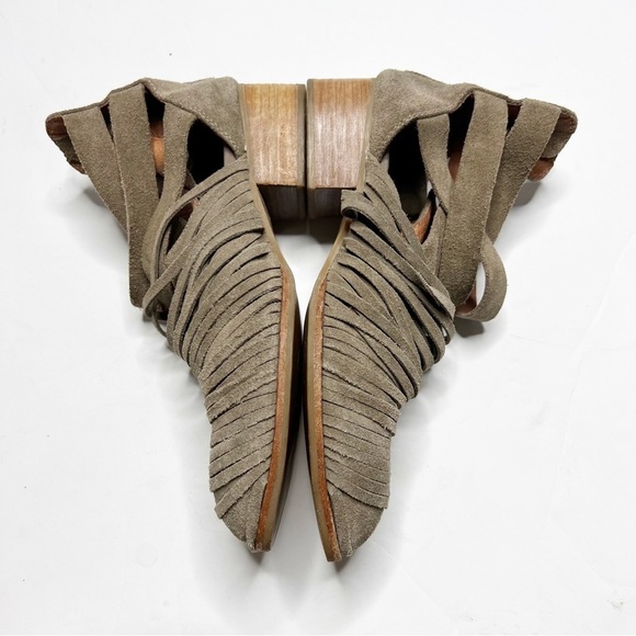 Jeffrey Campbell Block Heel Leather Strappy Ankle Boots Suede Taupe - Picture 4 of 8